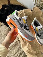 Мужские кроссовки Nike Air Max 90 серые с оранжевым найк аир макс демисезонные повседневные