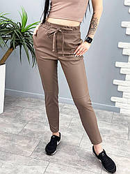 Жіночі шкіряні штани на гумці весна осінь "Richy" (тонкі) колір мокко