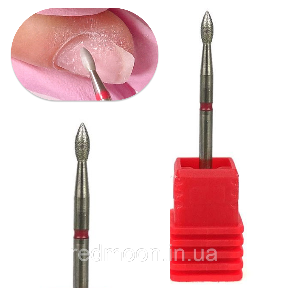 Фреза алмазна "Нірка" діаметром 2,7 мм, червона насічка / Безпечна насадка на фрезер для видалення кутикули, фото 1