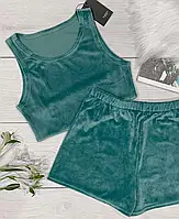 ВЫБОР ЦВЕТА Плюшевая майка-топ и высокие шорты ,женский комплект Зелений