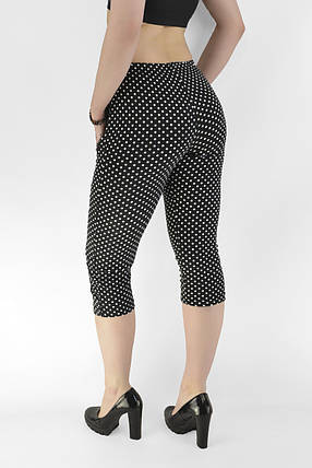 Бриджі жіночі в горошок зі змійками на кишенях Tovta (Угорщина) Капрі літні Чорний цвіт, білий горошок M/L, фото 2