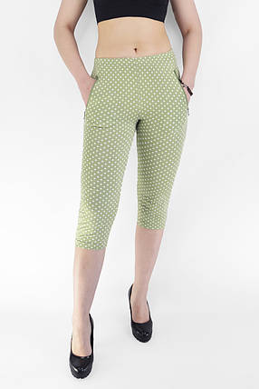 Бриджі жіночі в горошок зі змійками на кишенях Tovta (Угорщина) Капрі літні Салатовий цвіт M/L, фото 1