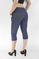Бриджі жіночі в горошок зі змійками на кишенях Tovta (Угорщина) Капрі літні Синій цвіт, білий горошок M/L, фото 5