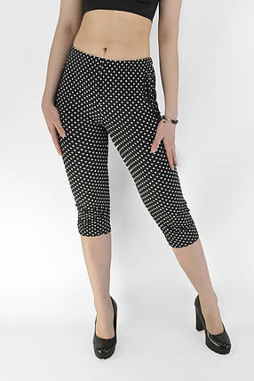 Бриджі жіночі в горошок зі змійками на кишенях Tovta (Угорщина) Капрі літні Чорний цвіт, білий горошок M/L, фото 1