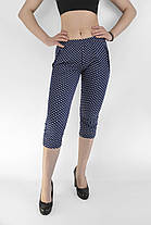Бриджі жіночі в горошок зі змійками на кишенях Tovta (Угорщина) Капрі літні Синій цвіт, білий горошок M/L, фото 2
