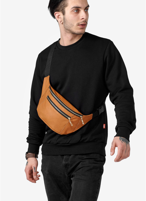 Шкіряна сумка на пояс бананка Sambag Tirso Max руда, фото 1