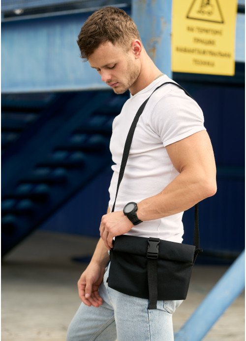 Чоловіча сумка через плече мессенджер Sambag MZH чорний тканевий, фото 1