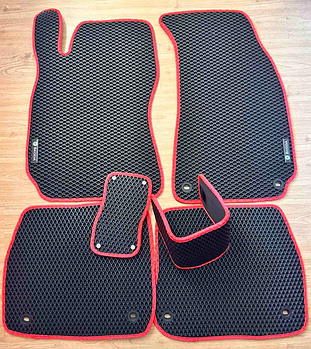 Килимки в салон для Skoda Superb I EVA-полімерні, чорний із червоним, комплект (KG-7698)