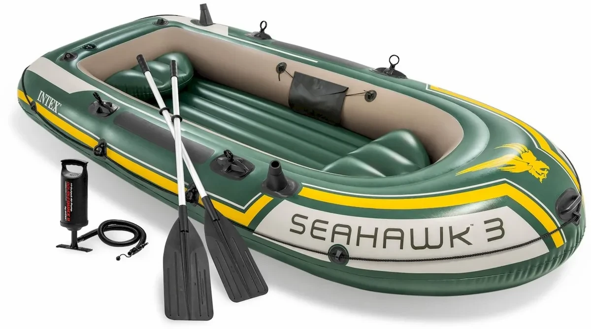 Надувний тримісний човен з веслами і насосом Intex 68380 Seahawk 295х137х43 см гребний човен