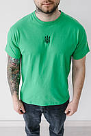Мужская зеленая футболка с вышитым тризубом (Хлопок 100%)