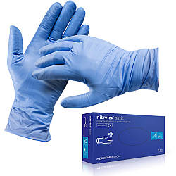 Рукавички нітрилові Nitrylex®, щільність 3.2 г. - PF PROTECT / basic - Сині (100 шт) M (7-8)