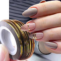 Лента на липкой основе для дизайна ногтей в рулоне 1 мм., (в упаковке 10 шт. золотого цвета)