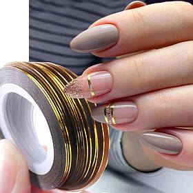 Стрічка для дизайну нігтів в рулоні 1 mm., упаковка 10 шт. Золото