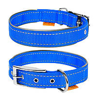 Нашийник DOG Extreme Collar подвійний нейлон зі світловідбиваючої вставкою, блакитний-синій 38-48см