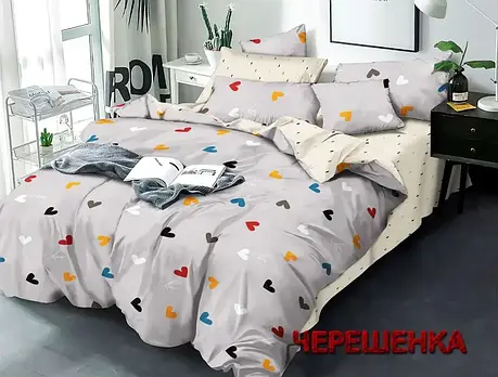 Тканина для постільної білизни Бязь "Gold" Lux GL1662A (50м) серця на сірому (верх), фото 1