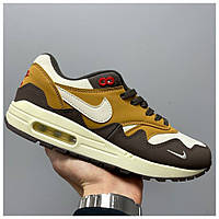 Мужские кроссовки Nike Air Max 1 Patta Brown Beige, бежевые кожаные кроссовки найк аир макс 1 патта пата