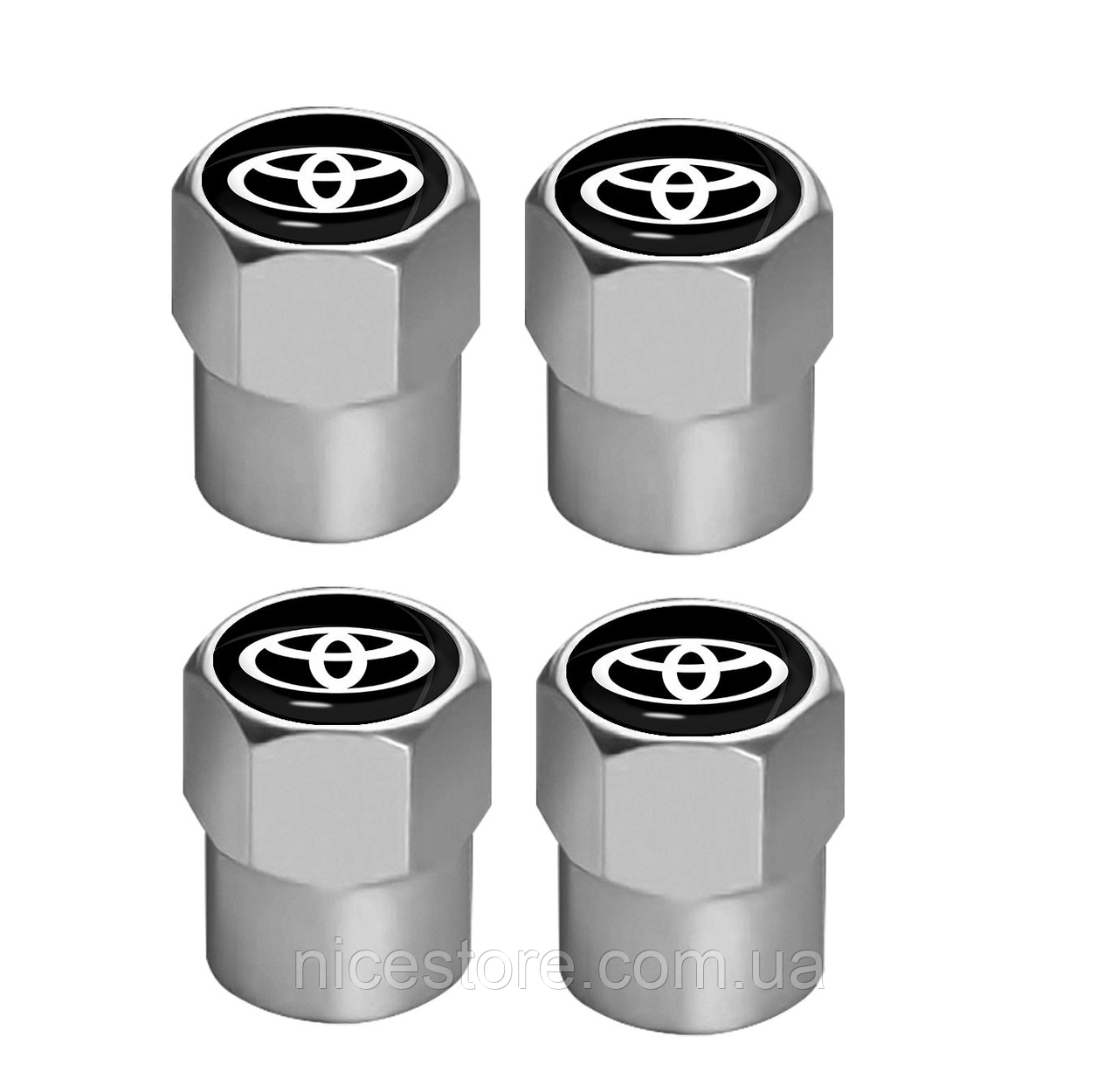 Захисні металеві ковпачки на ніпель у стилі хром з логотипом Toyota, фото 1