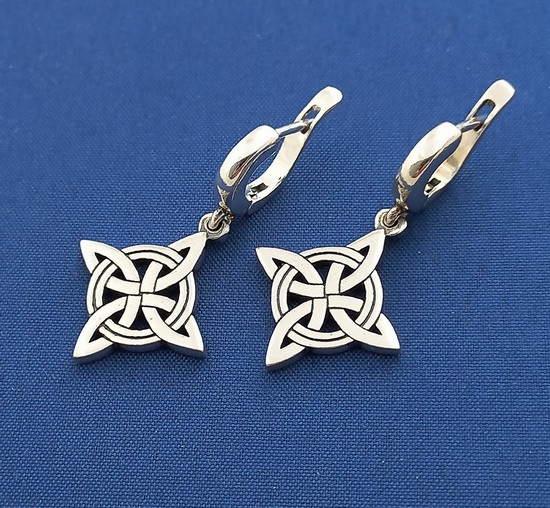 Срібні сережки Кельтський Хрест - амулет вузол Чотирилисник зі срібла 925 проби