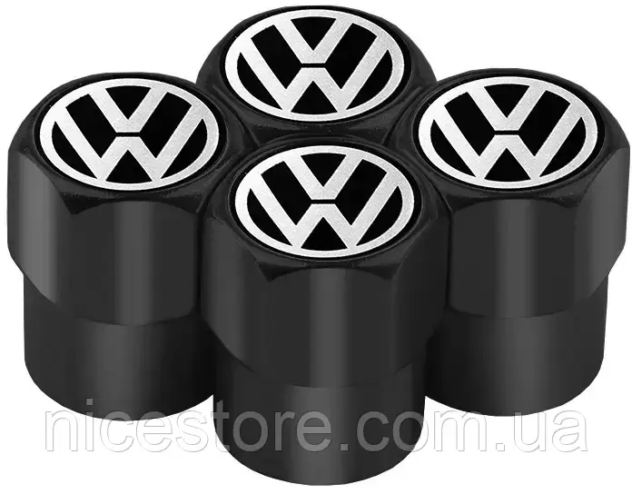 Захисні металеві ковпачки на ніпель у стилі black з логотипом Volkswagen, фото 1