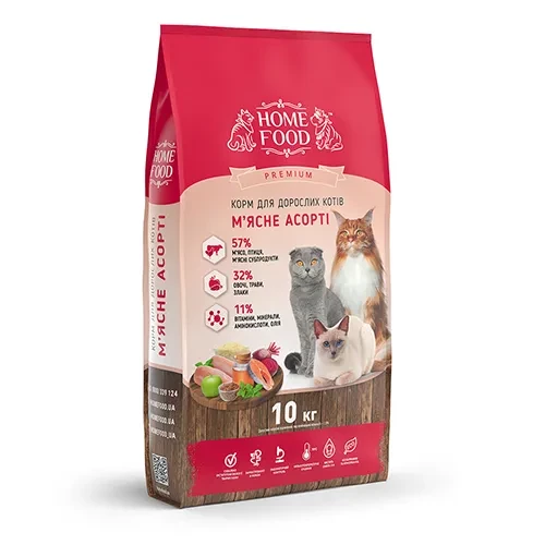 Сухий корм для дорослих котів Home Food Premium М'ясне асорті 10 кг, фото 1