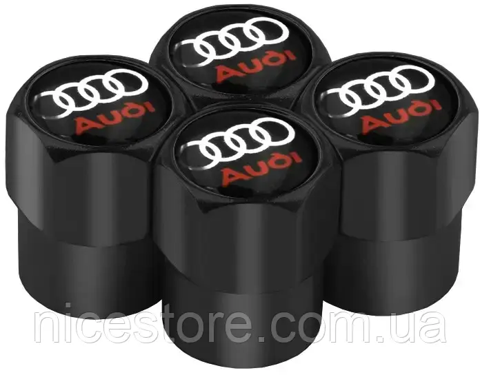 Захисні металеві ковпачки на ніпель у стилі black з логотипом Audi, фото 1