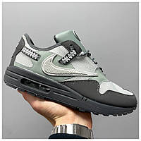 Мужские кроссовки Nike Air Max 1 x Travis Scott Dusty Sage , кожаные кроссовки найк аир макс 1 трэвис скотт