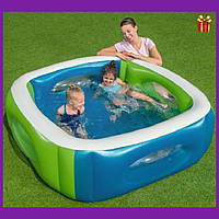 Детский надувной бассейн со стенкой и окошком. Бассейн разноцветный детский зеленый с синим