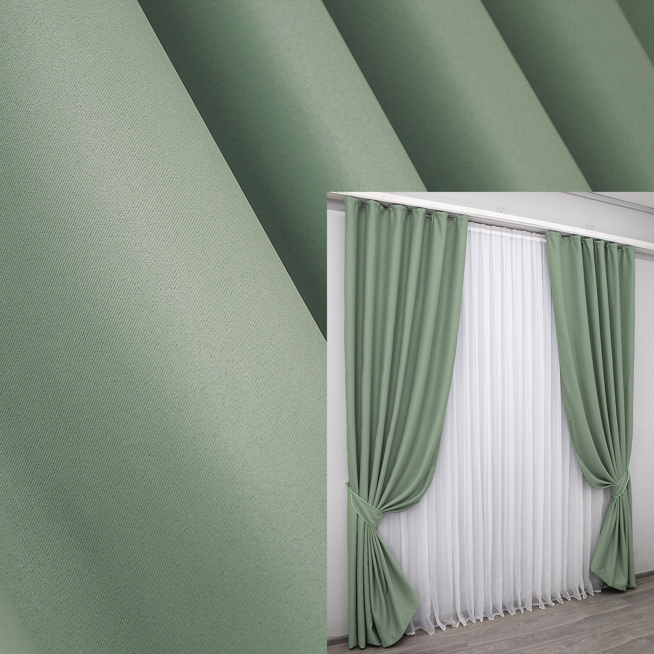 Комплект штор (2шт. 1х2,7м.) блекаут, колекція "Fusion Dimout". Колір фісташковий. Код 830ш 31-477, фото 1