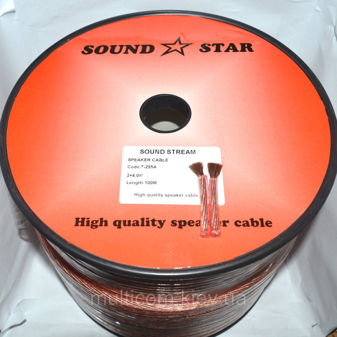 07-03-121. Кабель акустичний 2х4,0мм², ССА, прозоро-рожевий, 100м, фото 1