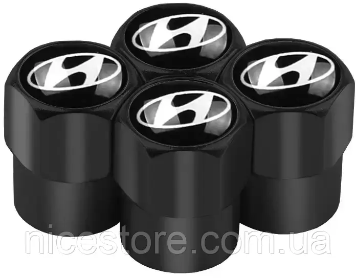 Захисні металеві ковпачки на ніпель у стилі black з логотипом Hyundai, фото 1