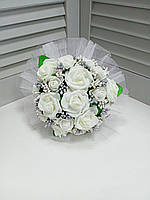 Весільний букет-дублер для нареченої (білого кольору з срібними тичинками)