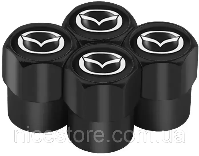 Захисні металеві ковпачки на ніпель у стилі black з логотипом Mazda, фото 1