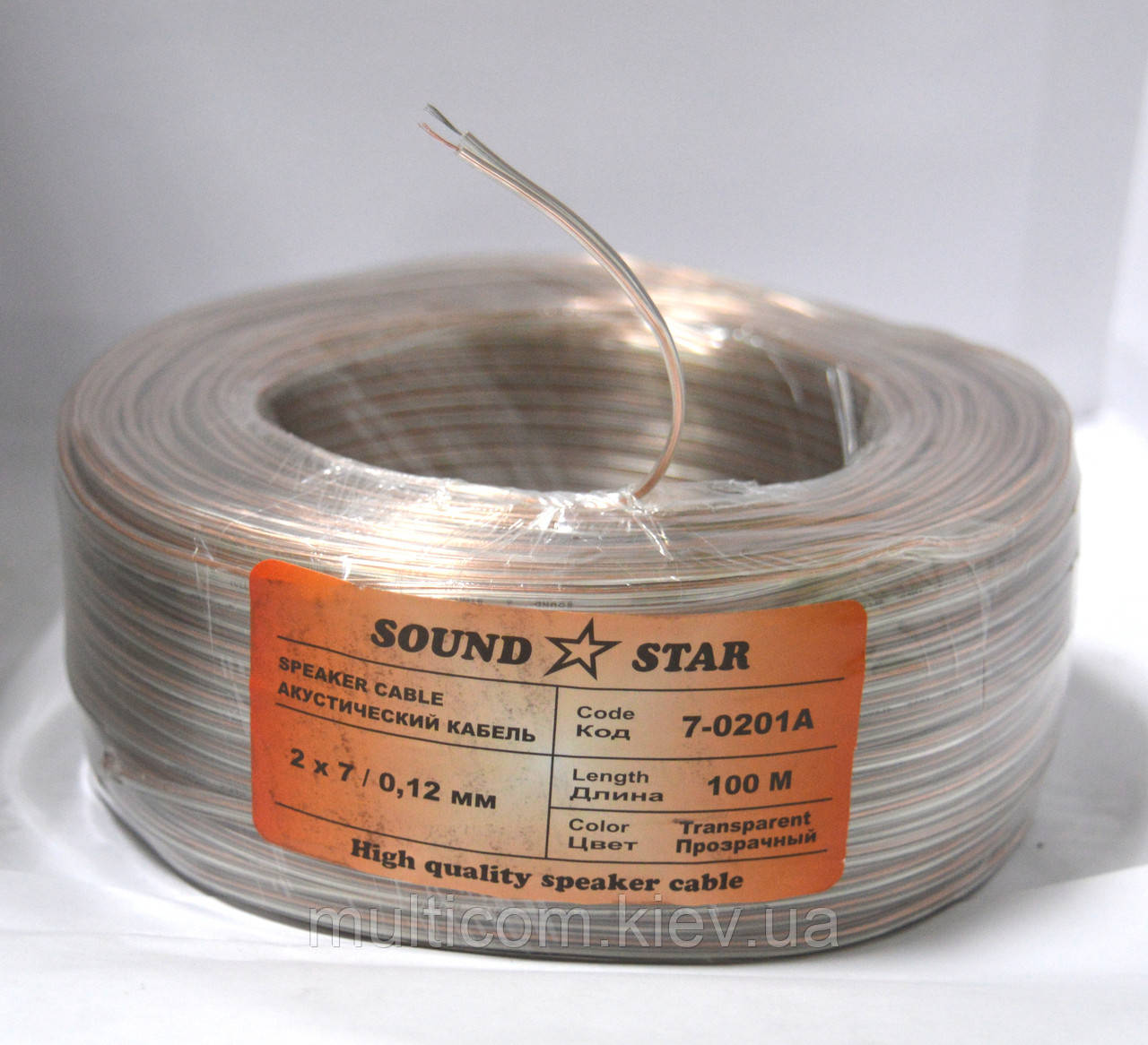 07-03-001. Кабель акустичний 2х0,08мм², ССА, прозорий, 100м, фото 1