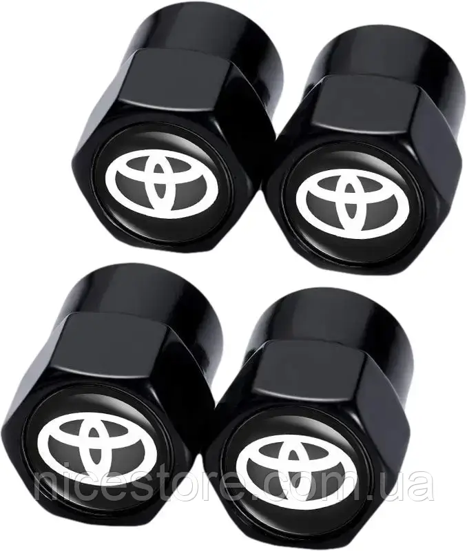Захисні металеві ковпачки на ніпель у стилі black з логотипом Toyota, фото 1