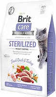 Сухий корм для стерилізованих котів з надмірною вагою Brit Care Cat GF Sterilized Weight Control з качкою та