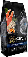 Сухий корм для довгошерстих котів Savory зі свіжим лососем і білою рибою 2 кг