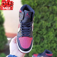 Высокие кожаные кроссовки Nike Air Jordan, белые с черными и бордовыми вставками 45 высокое качество