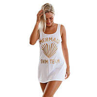 White Graphic Tank Swim Cover Up Dress sexx.com.ua