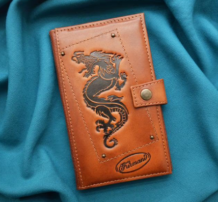 Гаманець місткий на кнопці "Дракон" із натуральної шкіри ручна робота, фото 1