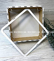 Квадратна фанерна коробка з прозорою кришкою (30*30*10 см) біла