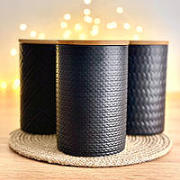 Набор керамических банок с бамбуковой крышкой BonaDi 3 шт 800 мл для хранения сыпучих продуктов