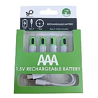 Батарейки AAA акумуляторні з роз'ємом USB Type-C від Smartoools на 1.5V/750mWh — 4 ШТ.
