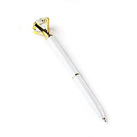 Шариковая ручка с брилиантом Белая с золотом чернила черные RYH024