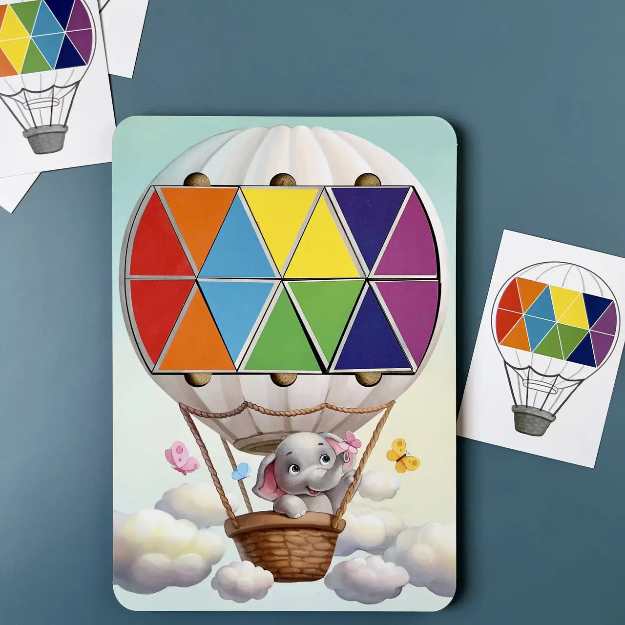 Пазл, мозаїка, вкладиш Слоненя на повітряній кулі, Ань-янь, 23 х 16 см., 12 карток. (ПСД197), фото 1