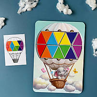 Пазл, мозаїка, вкладиш Слоненя на повітряній кулі, Ань-янь, 23 х 16 см., 12 карток. (ПСД197), фото 2