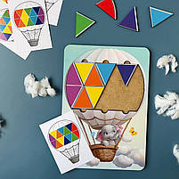 Пазл, мозаїка, вкладиш Слоненя на повітряній кулі, Ань-янь, 23 х 16 см., 12 карток. (ПСД197), фото 3