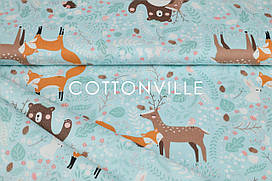 Сатин-твіл Звірята на м'ятному фоні