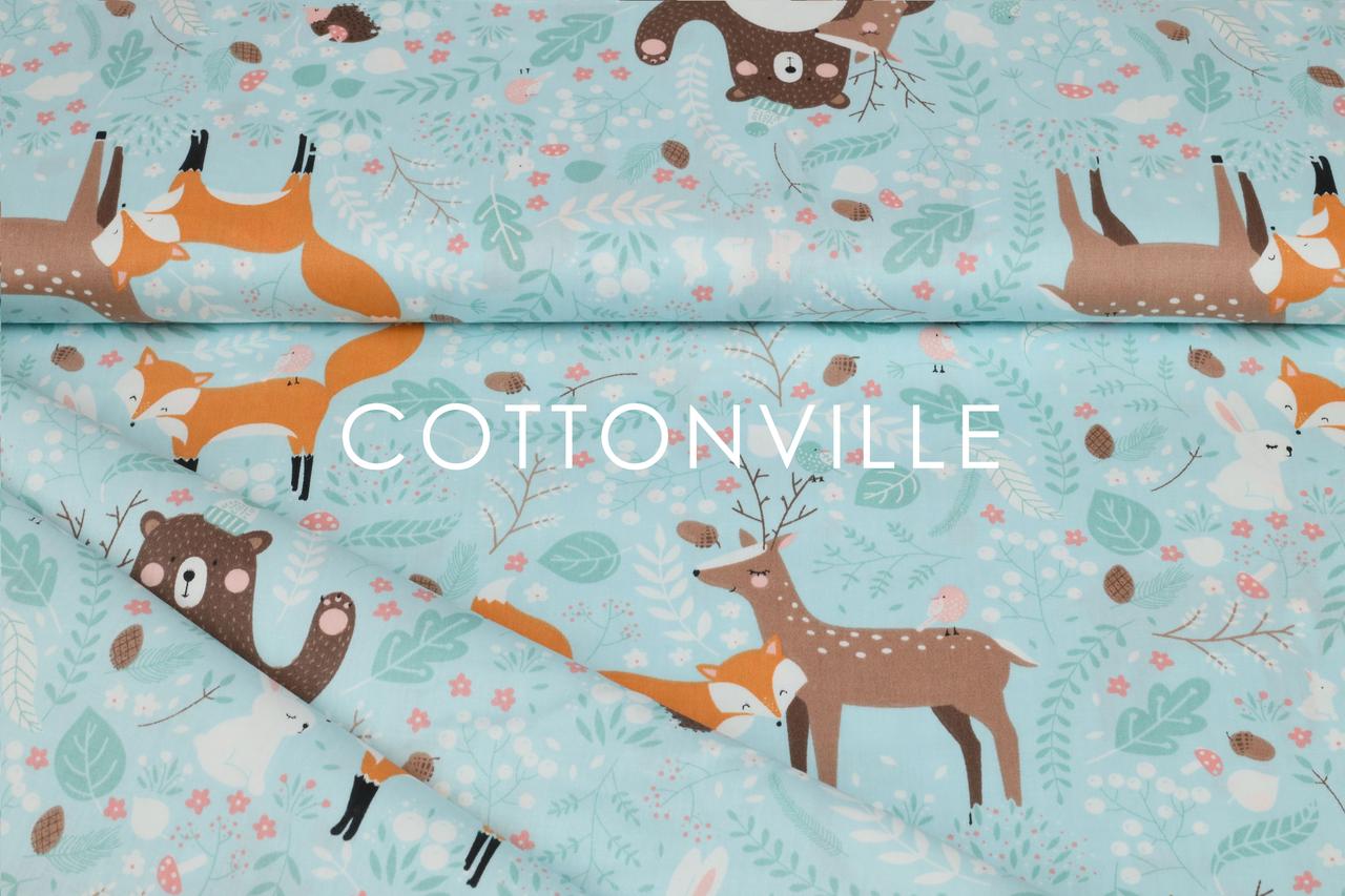 Сатин-твіл Звірята на м'ятному фоні, фото 1