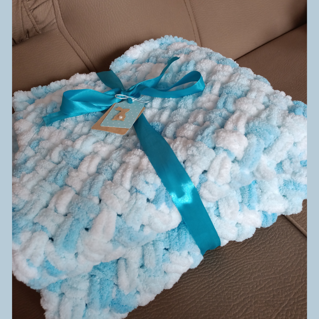 Плед у коляску з алізе пуффі, в'язаний дитячий плюшевий плед бірюза ...