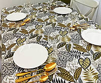 Скатерть тефлоновая хлопковая прямоугольная или квадратная тропические листья серые